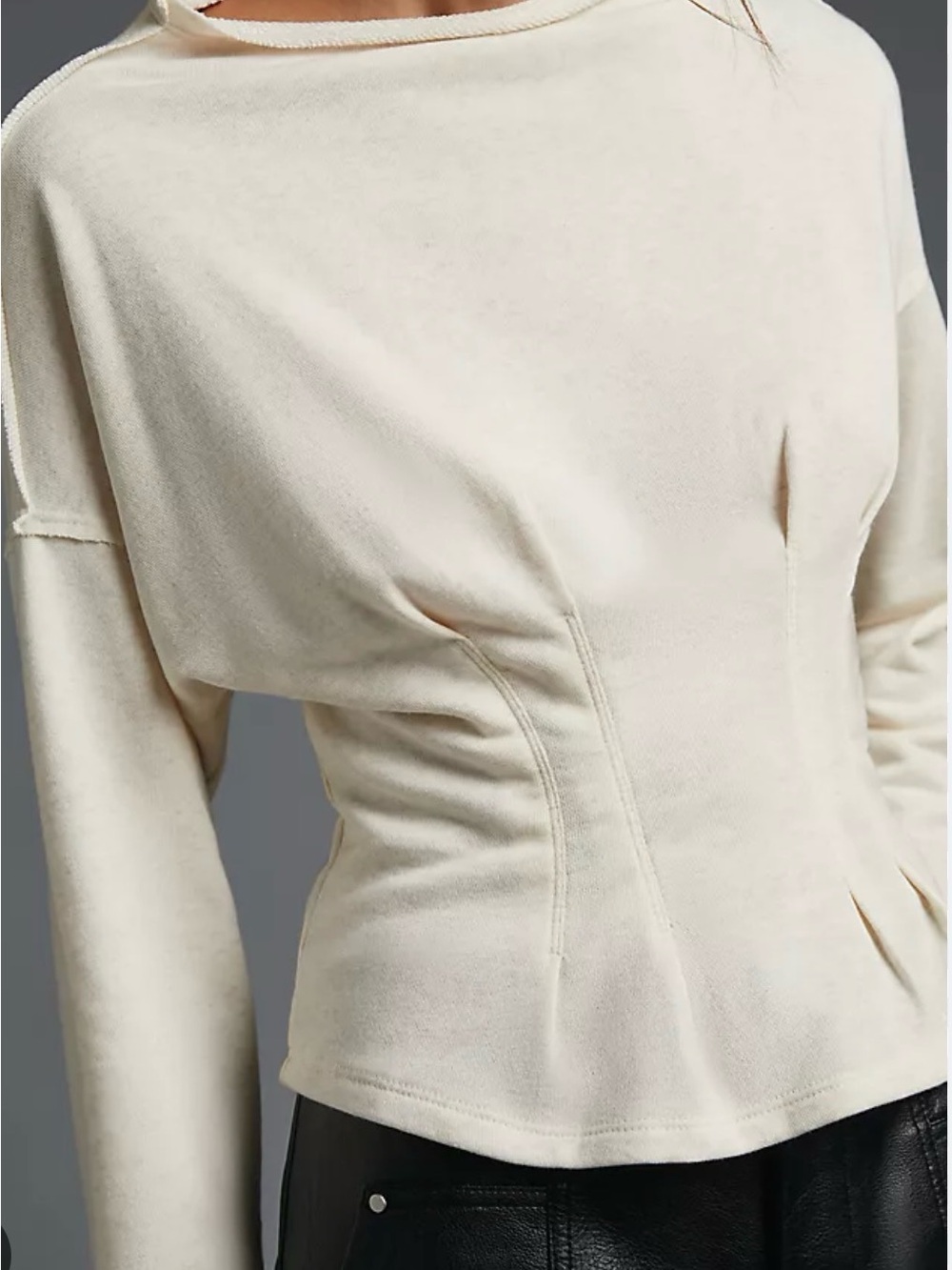 Pilcro Cream Sculpted Waist Sweatshirt